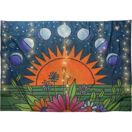 Lighted Tapestry - Moon Phases - 78" x 55" - Polyester, Wire, Lights
