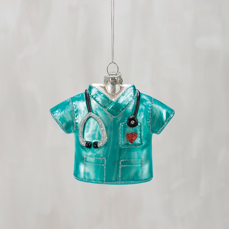 Glass Nurse Scrubs Ornament - Glass, Metal, Glitter