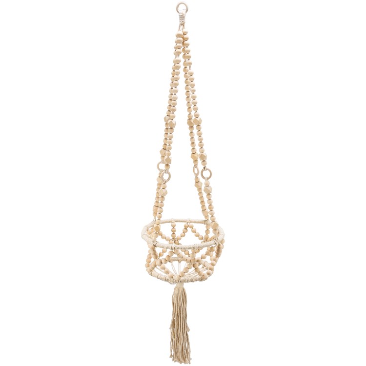 Beaded Plant Hanger - Cotton, Polyester, Wood