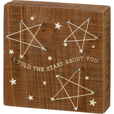 String Art - I Told The Stars About You - 6" x 6" x 1.75" - Wood, Metal, String