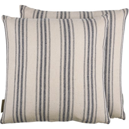 Pillow Lg - Blue Stripe - 16" x 16" - Cotton, Zipper