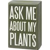 Ask Me About My Plants Box Sign And Sock Set - Wood, Cotton, Nylon, Spandex, Ribbon