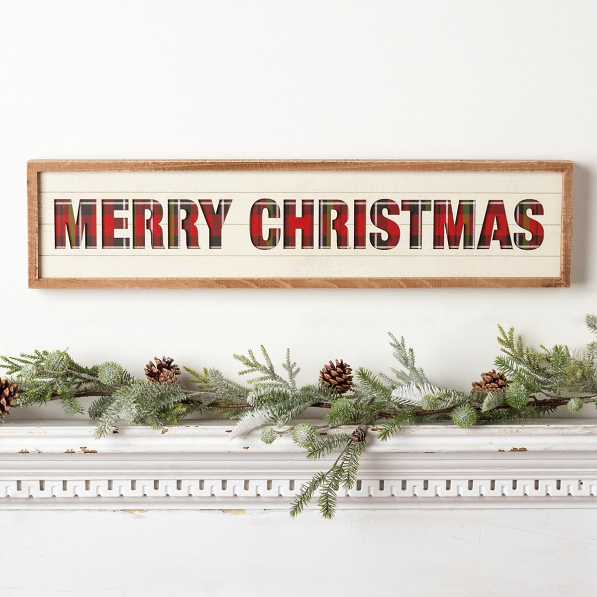 Merry Christmas Inset Slat Box Sign - Wood