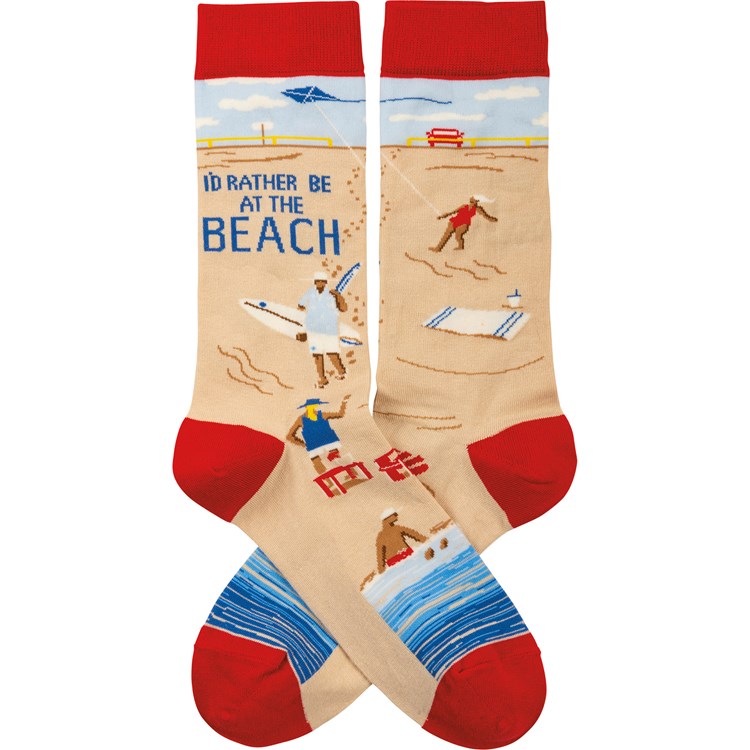Id Rather Be At The Beach Socks - Cotton, Nylon, Spandex