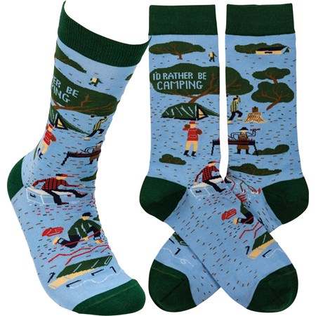 Socks - I'd Rather Be Camping - One Size Fits Most - Cotton, Nylon, Spandex