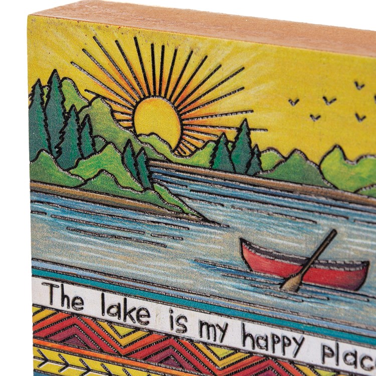 The Lake Is My Happy Place Block Sign - Wood