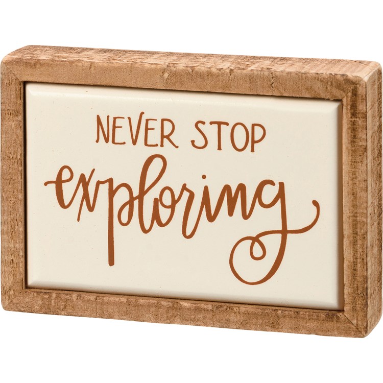 Box Sign Mini - Never Stop Exploring - 4" x 2.75" x 1" - Wood