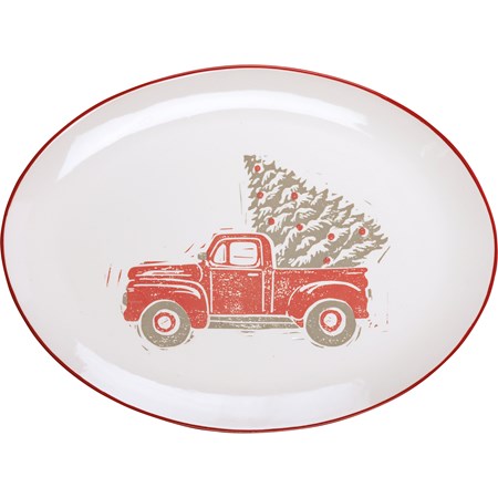 Platter - Red Truck - 12.50" x 9" x 1" - Stoneware