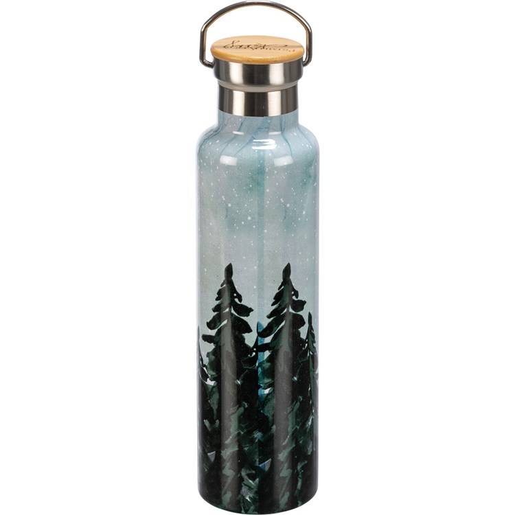 Insulated Bottle - Under The Stars - 25 oz., 2.75" Diameter x 11.25" - Stainless Steel, Bamboo