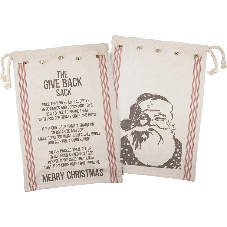 The Give Back Sack Merry Christmas Santa Sack - Cotton, Metal, Rope