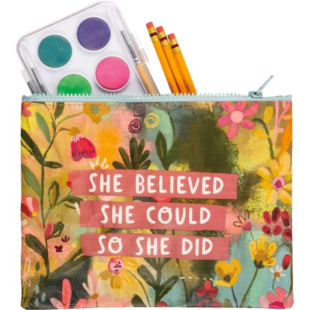 Zipper Pouch - She Believed She Could So She Did - 9.50" x 7" - Post-Consumer Material, Plastic, Metal