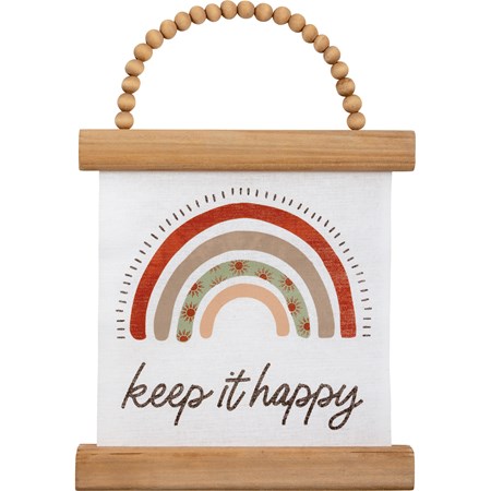 Hanging Decor - Keep It Happy - 8" x 8.50" x 0.75" - Canvas, Wood