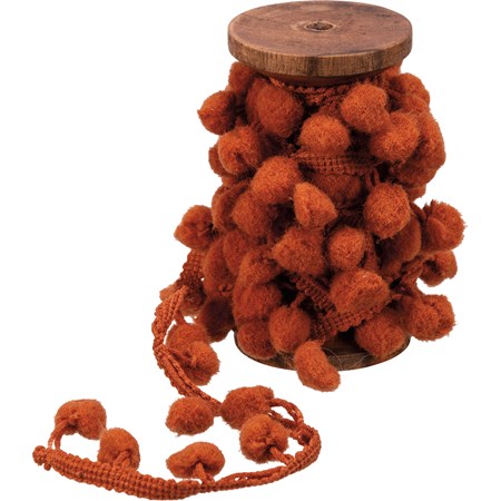 Orange Mini Pom Garland - Cotton, Wood