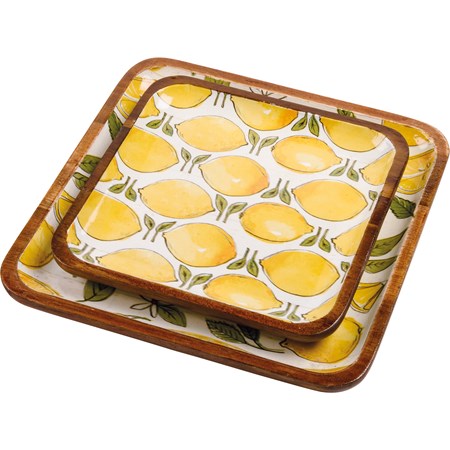 Plate Set - Lots Of Lemons - 8" x 8" x 0.75", 6.25" x 6.25" x 0.75" - Wood