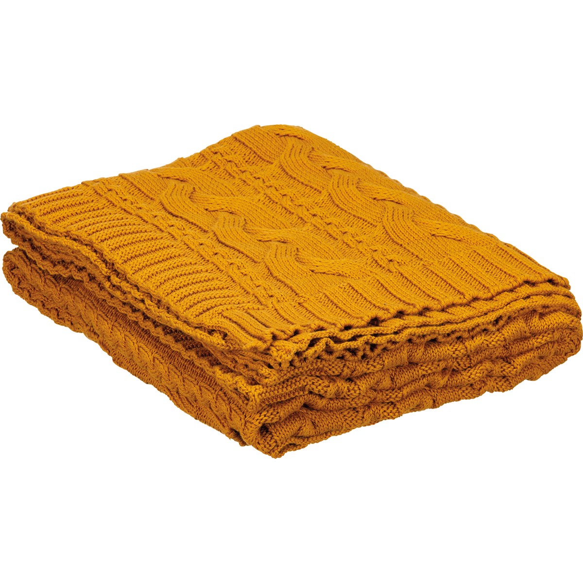 Cable Knit Saffron Throw Blanket - Cotton