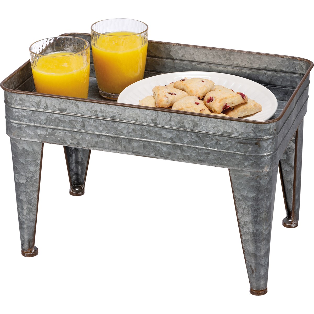 Galvanized Serving Tray Table Set - Metal