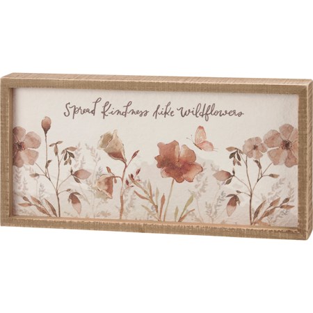 Inset Box Sign - Kindness Like Wildflowers - 14" x 7" x 1.75" - Wood, Paper