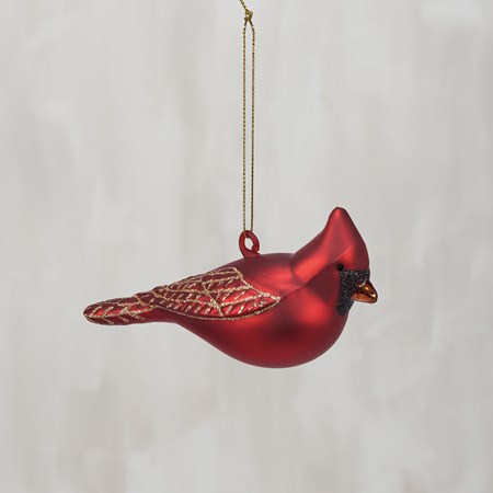 Glass Ornament - Cardinal - 4.75" x 2.50" x 2" - Glass, Glitter