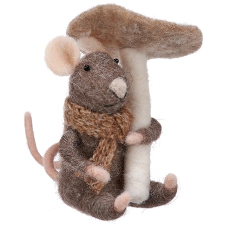 Critter - Mushroom Mouse - 4.50" x 4" x 4" - Wool, Polyester, Plastic