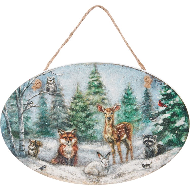 Ornament - Winter Family - 6" x 4" x 0.25" - Wood, Jute
