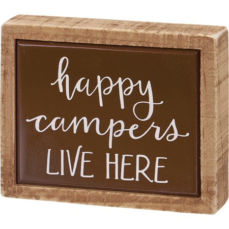 Box Sign Mini - Happy Campers Live Here - 4" x 3.25" x 1" - Wood