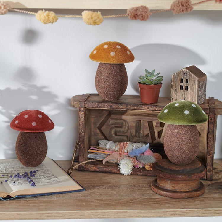 Mushrooms Sitter Set - Plastic, Flocking