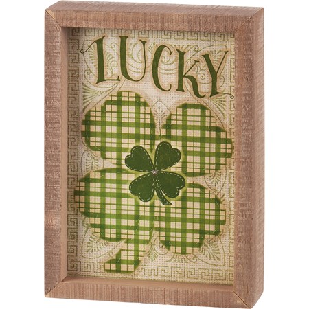 Inset Box Sign - Lucky - 5" x 7" x 1.75" - Wood, Paper