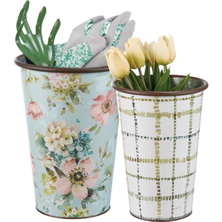 Florals Bucket Set - Metal, Paper