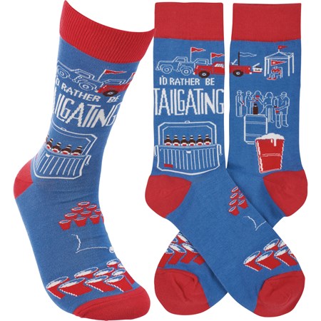 Socks - I'd Rather Be Tailgating - One Size Fits Most - Cotton, Nylon, Spandex