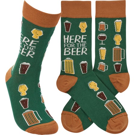 Socks - Here For The Beer - One Size Fits Most - Cotton, Nylon, Spandex