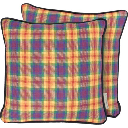 Pillow - Pride Plaid - 12" x 12" - Cotton, Zipper