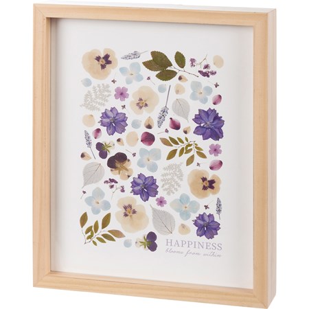 Framed Wall Art - Happiness Blooms - 8" x 10" x 1.75" - Wood, Paper, Glass