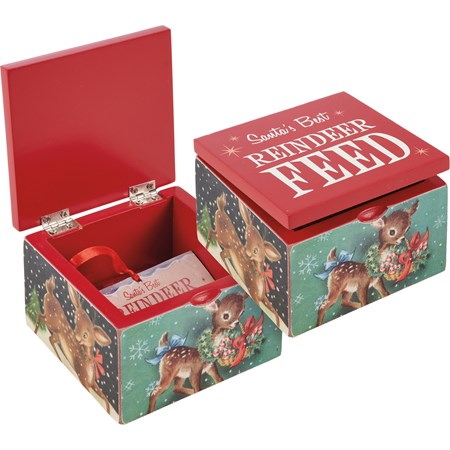 Santa's Best Reindeer Feed Hinged Box - Wood, Paper, Metal, Glitter