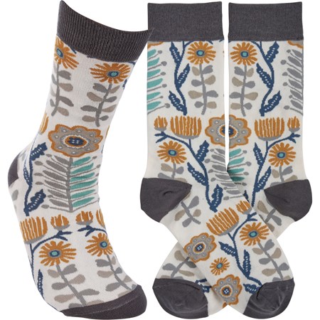 Folk Art Floral Socks - Cotton, Nylon, Spandex