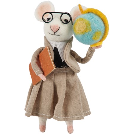 Critter - Teacher Mouse - 3.50" x 5" x 3.25" - Polyester, Wool, Foam, Plastic, Wire
