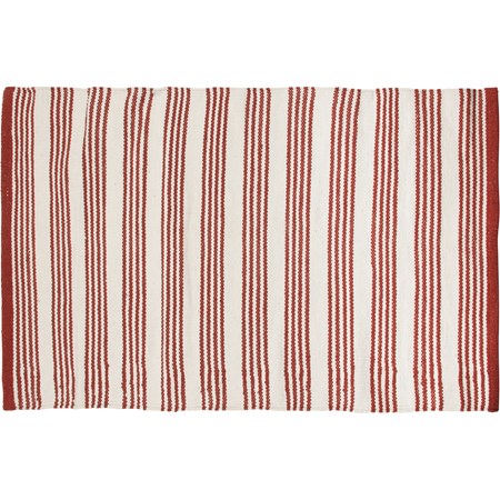 Red Stripe Rug - Cotton, Polyester, Latex skid-resistant backing