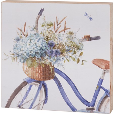 Block Sign - Flower Basket Bike - 6" x 6" x 1" - Wood, Paper