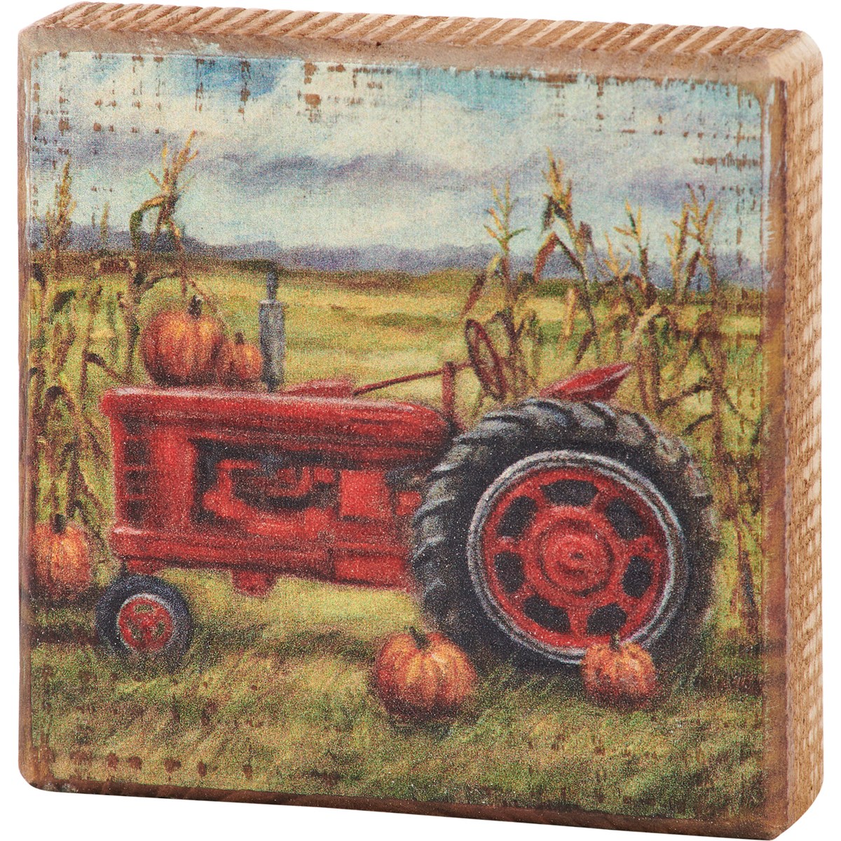 Fall Tractor Block Sign - Wood