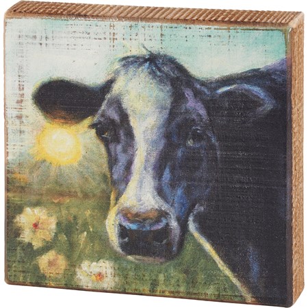 Morning Cow Block Sign - Wood