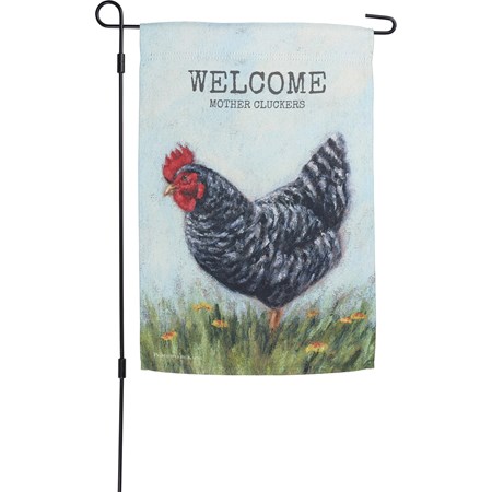 Garden Flag - Welcome Mother Cluckers - 12" x 18" - Polyester