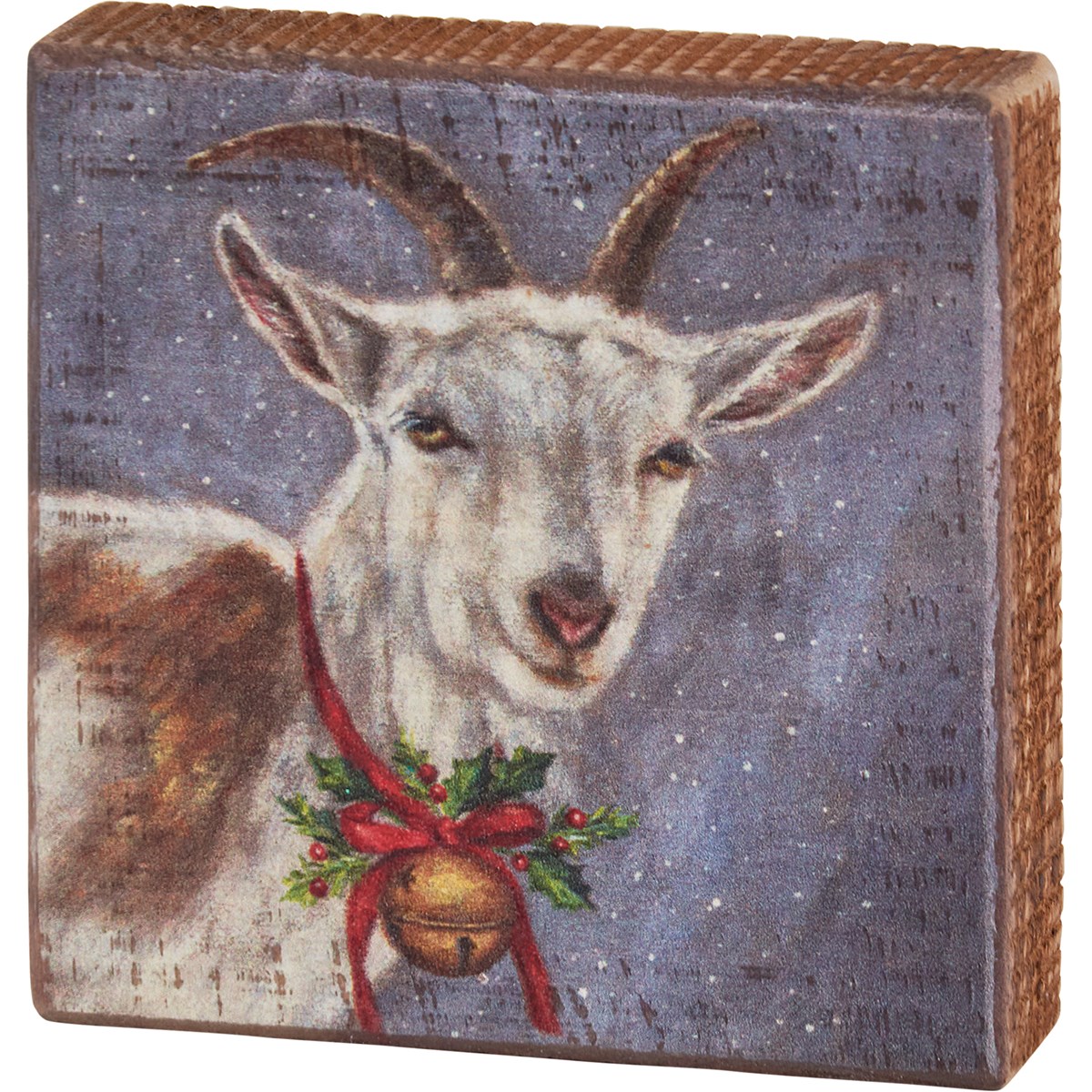 Festive Goat Block Sign - Wood