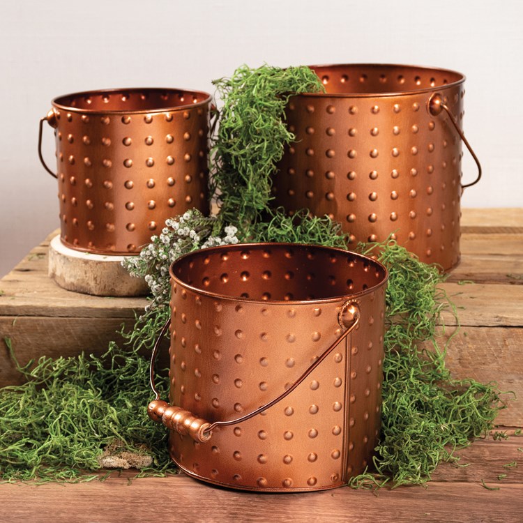 Copper Dots Bucket Set - Metal, Wood