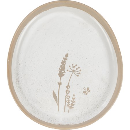 Platter - Wildflowers And Butterfly - 8" x 9" x 1" - Ceramic