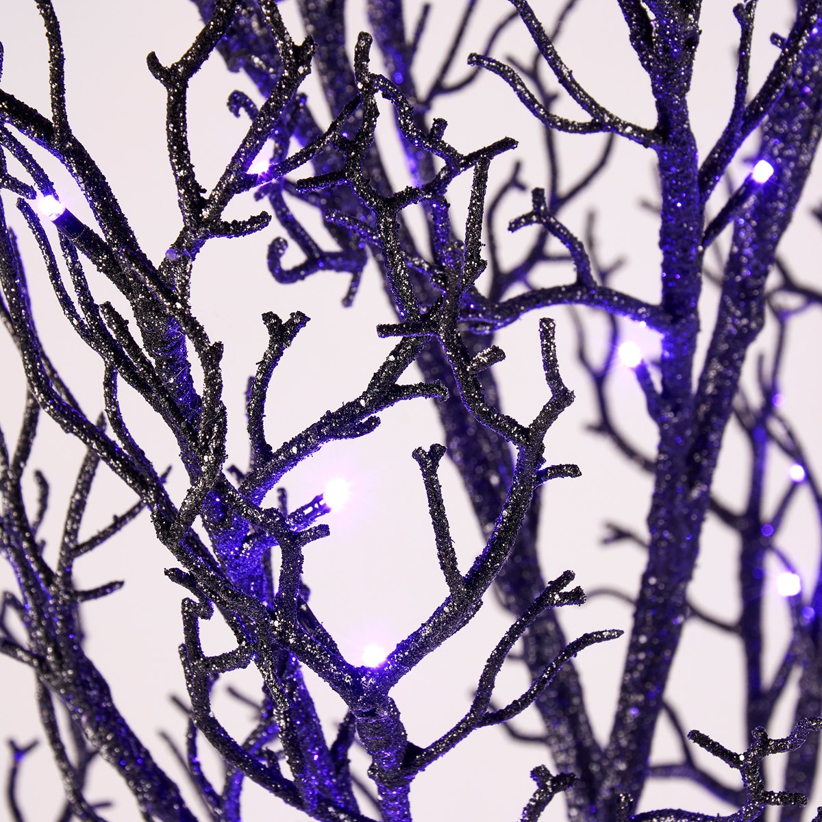 Medium Lighted Black Glitter Tree - Plastic, Cord, Lights, Glitter, Metal