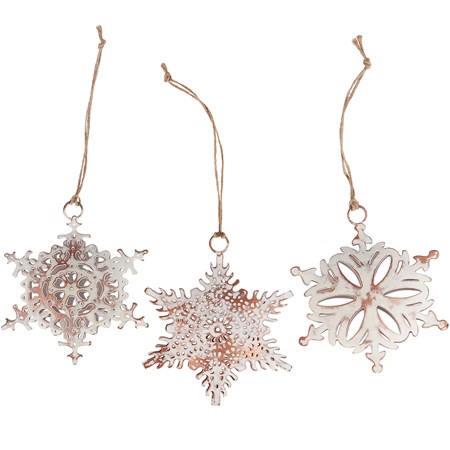 Ornate Snowflakes Ornament Set - Metal, Jute