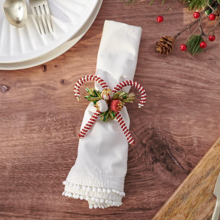 Candy Cane Napkin Ring - Plastic, Wire