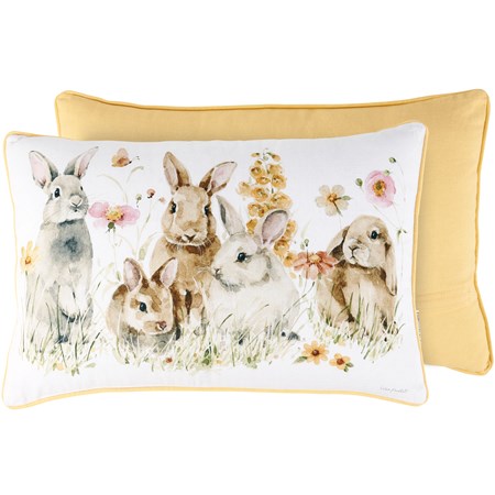 Flower Bunnies Pillow - Cotton, Zipper