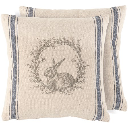 Rabbit Wreath Pillow - Cotton, Zipper