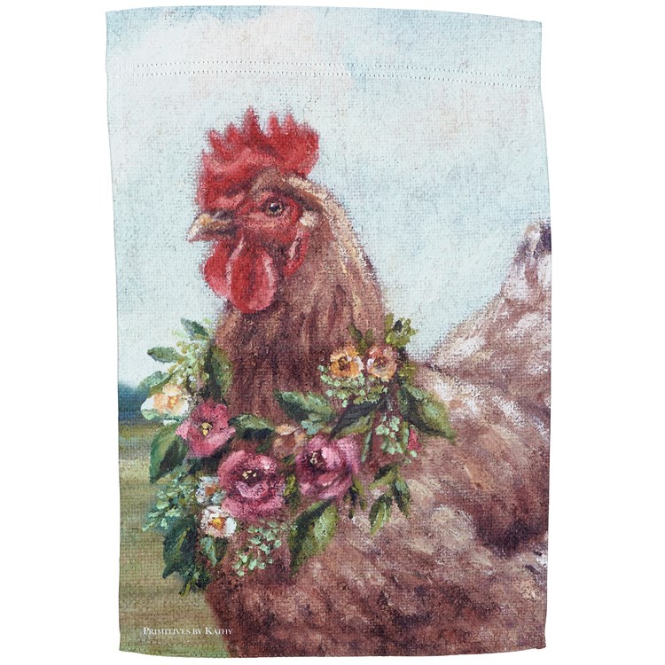 Floral Chicken Garden Flag - Polyester