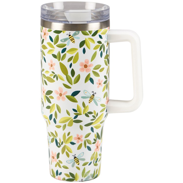 Flowers And Bees Travel Mug - Stainless Steel, Plastic